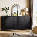 Cassettiera per TV da 63" W per TV da 65, 70, 75 pollici, comò a 14 cassetti per camera da letto con prese di corrente, centro di intrattenimento grande e lungo in tessuto