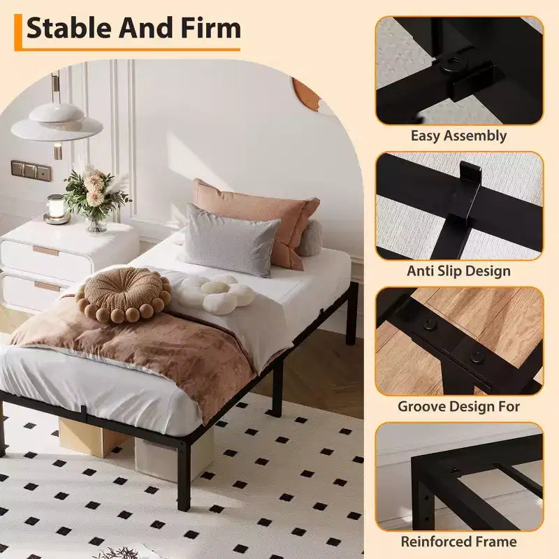 Struttura Letto senza Testiera, Telaio Letto a Piattaforma in Metallo con 12.8" di Spazio Sotto il Letto, Supporto a Doghe Metalliche, Non è Necessario il Box Spring