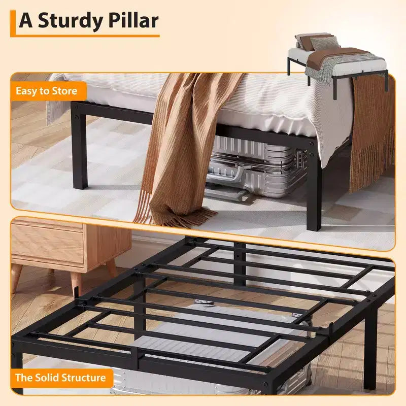 Struttura Letto senza Testiera, Telaio Letto a Piattaforma in Metallo con 12.8" di Spazio Sotto il Letto, Supporto a Doghe Metalliche, Non è Necessario il Box Spring