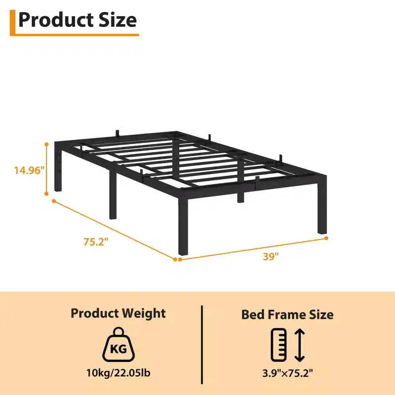 Struttura Letto senza Testiera, Telaio Letto a Piattaforma in Metallo con 12.8" di Spazio Sotto il Letto, Supporto a Doghe Metalliche, Non è Necessario il Box Spring