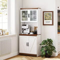 Dispensa da 70 Farmhouse, credenza da cucina con ante in vetro, ripiani regolabili, ripiano aperto per microonde