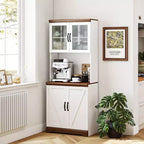 Dispensa da 70 Farmhouse, credenza da cucina con ante in vetro, ripiani regolabili, ripiano aperto per microonde