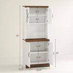 Dispensa da 70 Farmhouse, credenza da cucina con ante in vetro, ripiani regolabili, ripiano aperto per microonde