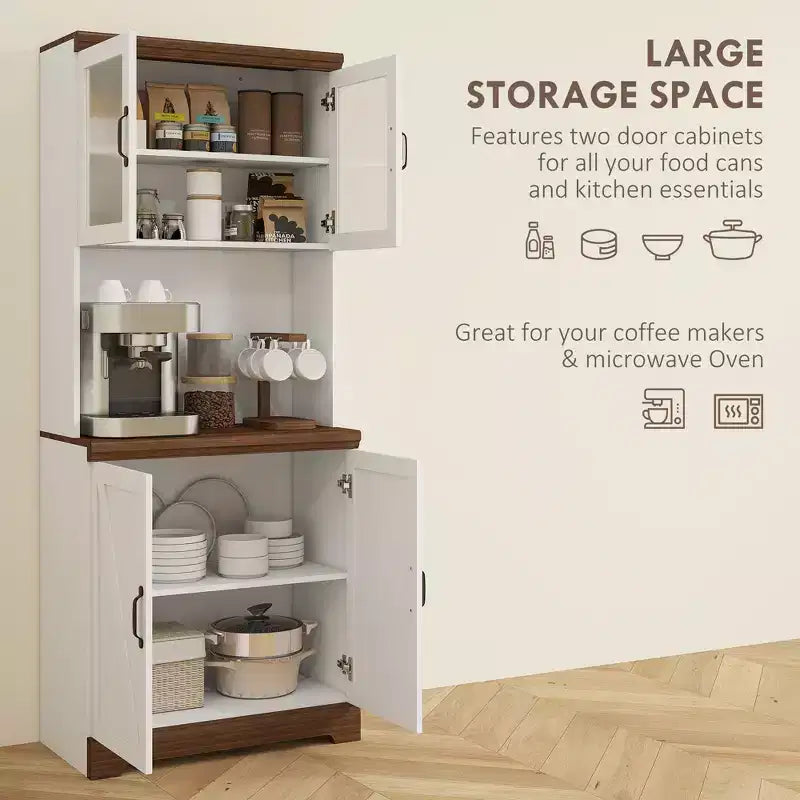 Dispensa da 70 Farmhouse, credenza da cucina con ante in vetro, ripiani regolabili, ripiano aperto per microonde