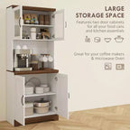 Dispensa da 70 Farmhouse, credenza da cucina con ante in vetro, ripiani regolabili, ripiano aperto per microonde