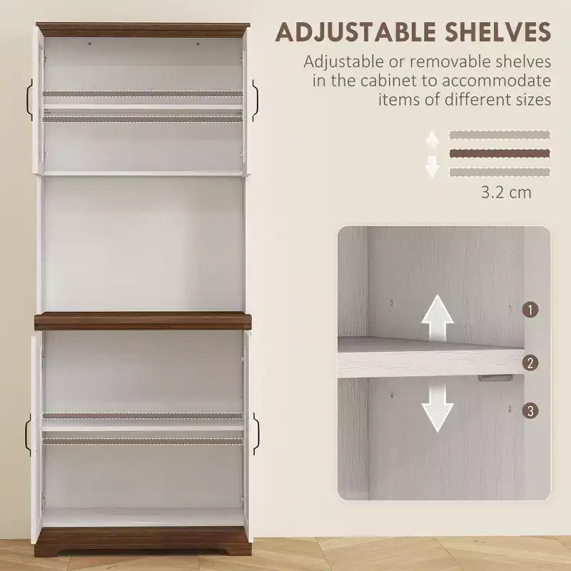 Dispensa da 70 Farmhouse, credenza da cucina con ante in vetro, ripiani regolabili, ripiano aperto per microonde