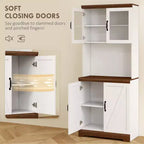 Dispensa da 70 Farmhouse, credenza da cucina con ante in vetro, ripiani regolabili, ripiano aperto per microonde