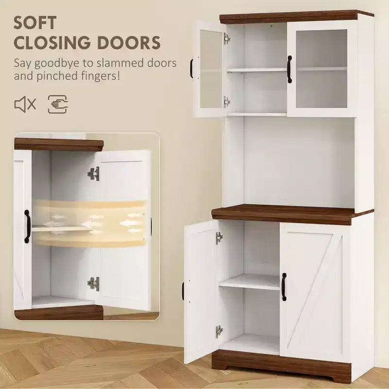 Dispensa da 70 Farmhouse, credenza da cucina con ante in vetro, ripiani regolabili, ripiano aperto per microonde