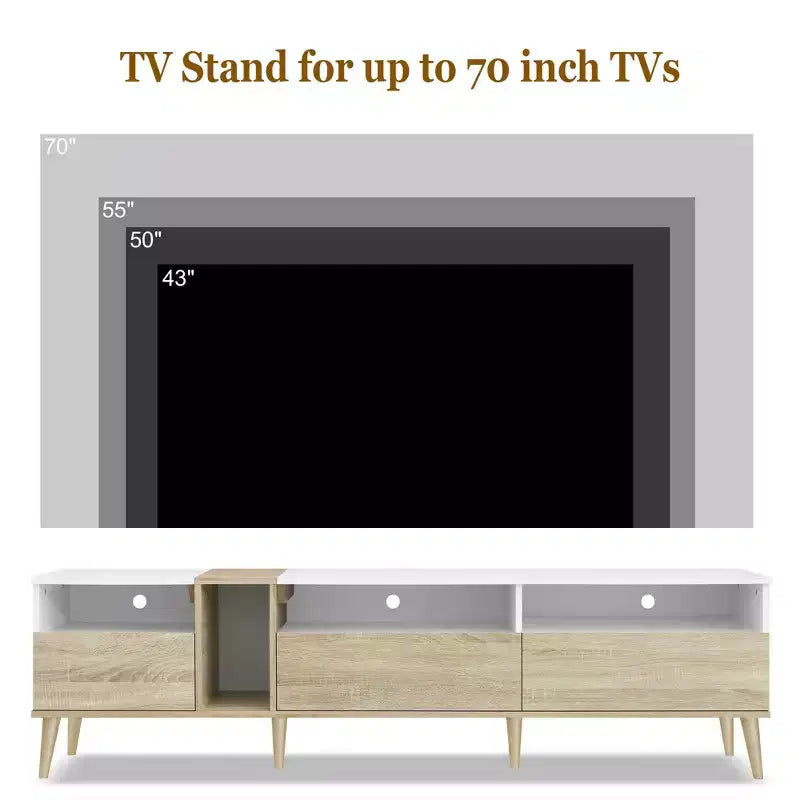 Mobile TV moderno Bestier con 3 cassetti e ripiani aperti, console multimediale per TV fino a 80'', centro di intrattenimento per soggiorno, design in colori abbinati