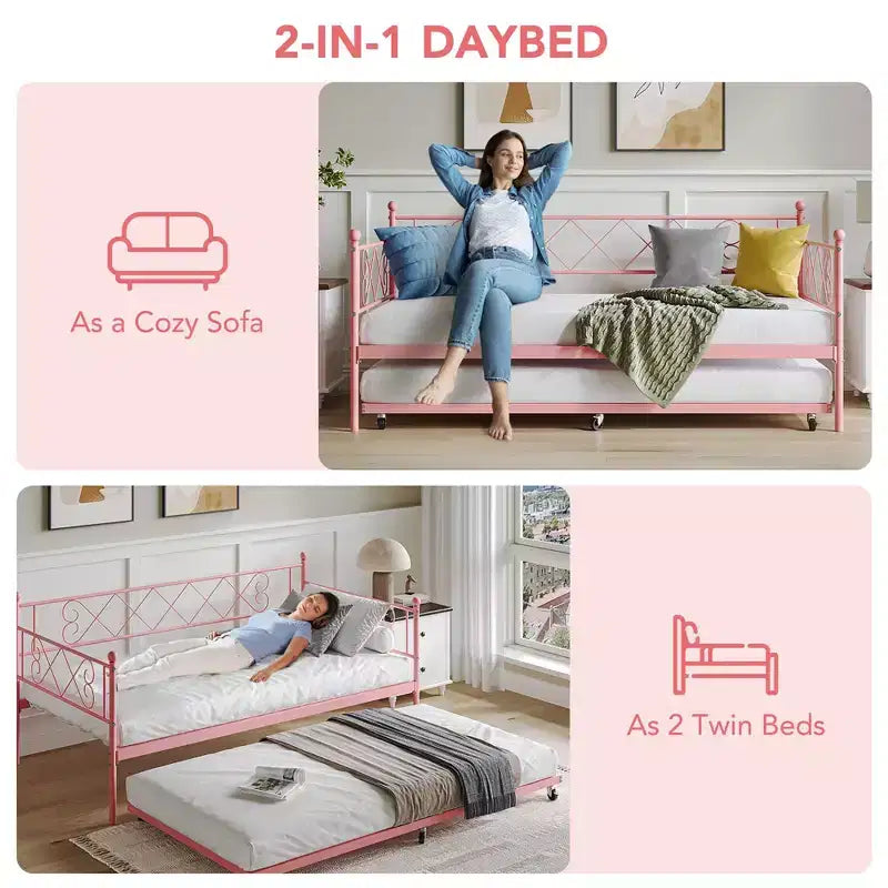 Struttura Divano Letto Singolo, Base Materasso con Robuste Doghe in Metallo, Piattaforma Letto con Testiera per Camera da Letto, Soggiorno e Camera degli Ospiti