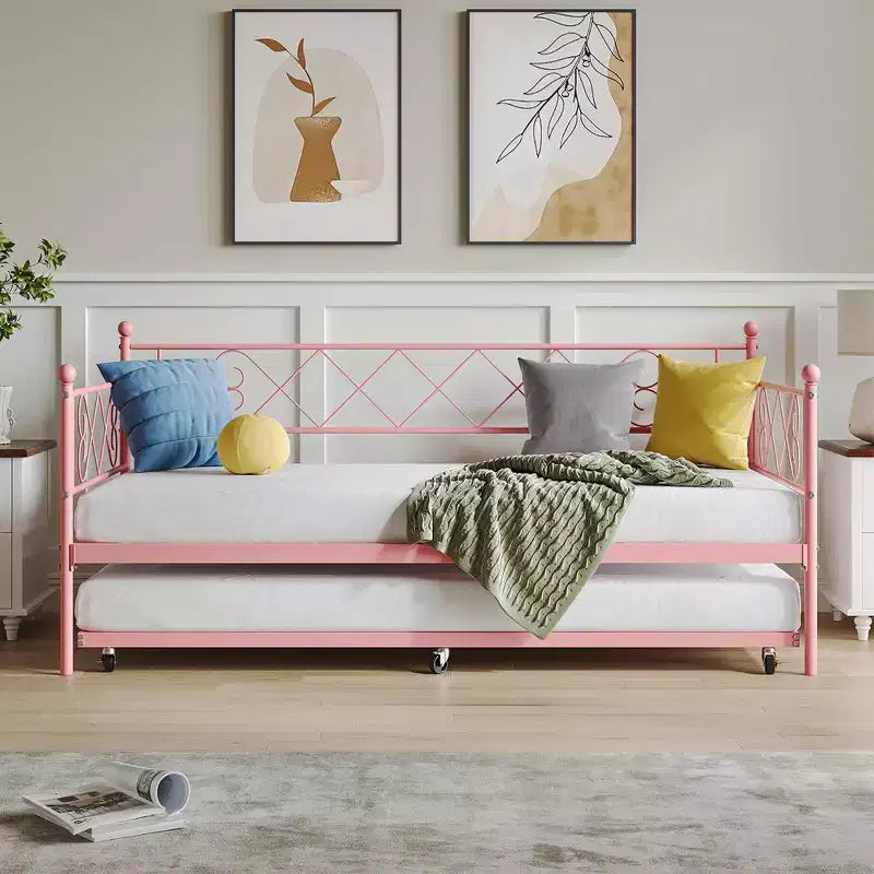 Struttura Divano Letto Singolo, Base Materasso con Robuste Doghe in Metallo, Piattaforma Letto con Testiera per Camera da Letto, Soggiorno e Camera degli Ospiti