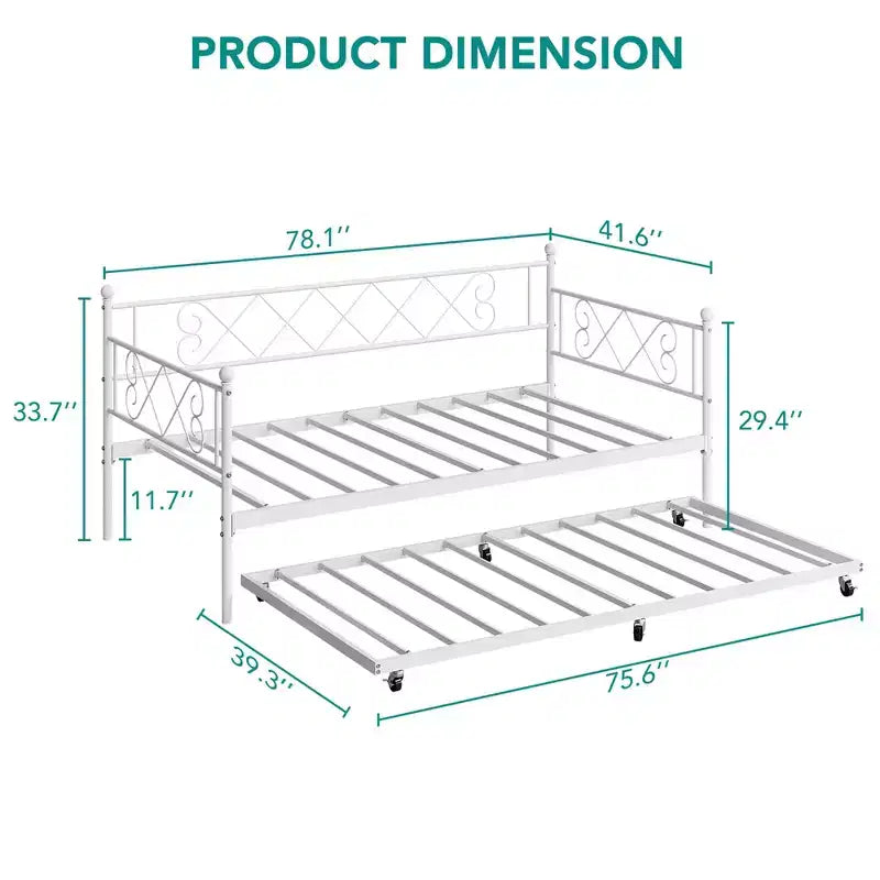 Struttura Divano Letto Singolo, Base Materasso con Robuste Doghe in Metallo, Piattaforma Letto con Testiera per Camera da Letto, Soggiorno e Camera degli Ospiti