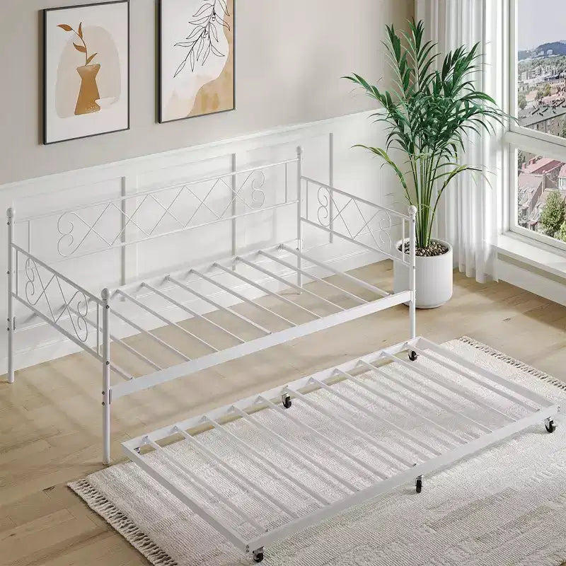Struttura Divano Letto Singolo, Base Materasso con Robuste Doghe in Metallo, Piattaforma Letto con Testiera per Camera da Letto, Soggiorno e Camera degli Ospiti