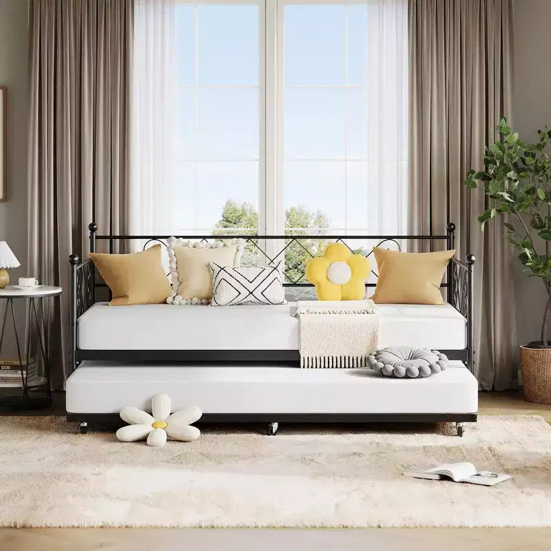 Struttura Divano Letto Singolo, Base Materasso con Robuste Doghe in Metallo, Piattaforma Letto con Testiera per Camera da Letto, Soggiorno e Camera degli Ospiti