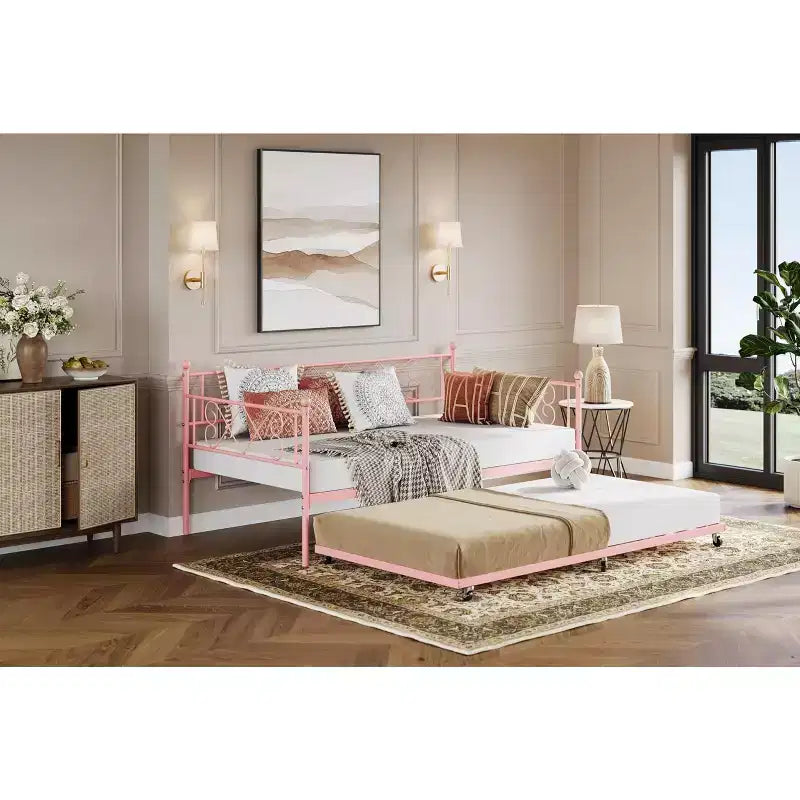 Struttura Divano Letto Singolo, Base Materasso con Robuste Doghe in Metallo, Piattaforma Letto con Testiera per Camera da Letto, Soggiorno e Camera degli Ospiti