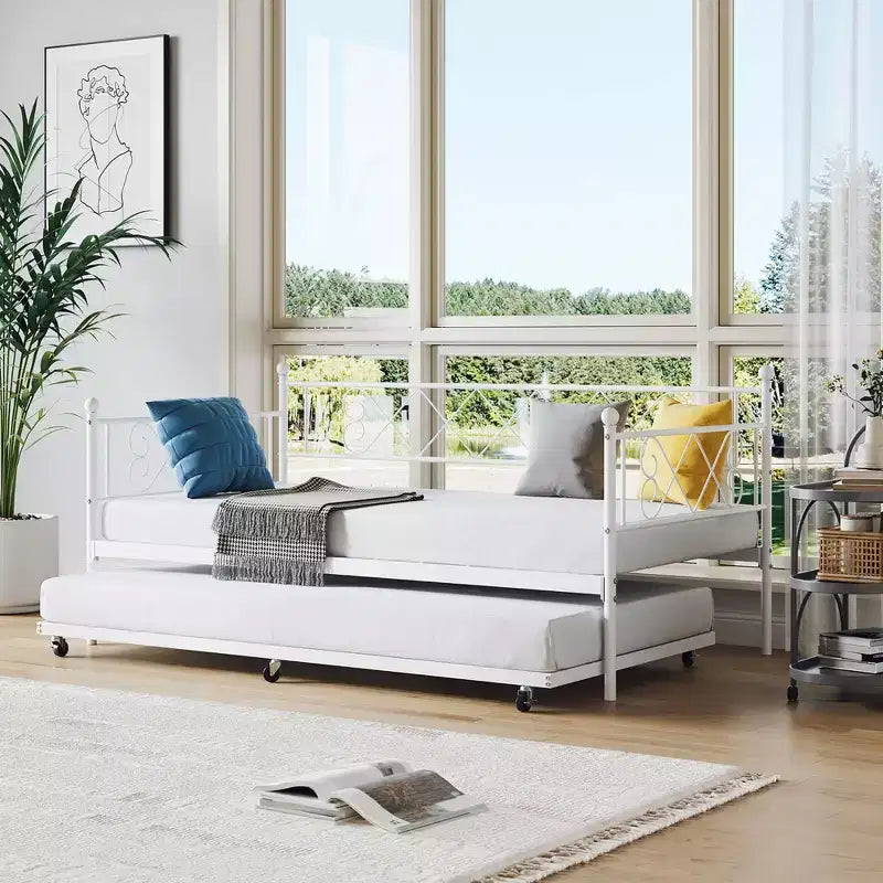 Struttura Divano Letto Singolo, Base Materasso con Robuste Doghe in Metallo, Piattaforma Letto con Testiera per Camera da Letto, Soggiorno e Camera degli Ospiti