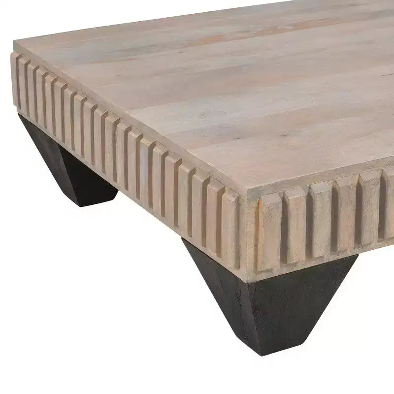 Tavolino da Caffè Royal Hampton Tokyo Inspired da 36 Pollici Quadrato in Legno di Mango - Realizzato a Mano con Elegante Finitura Grigia Sabbiata e Gambe Affusolate