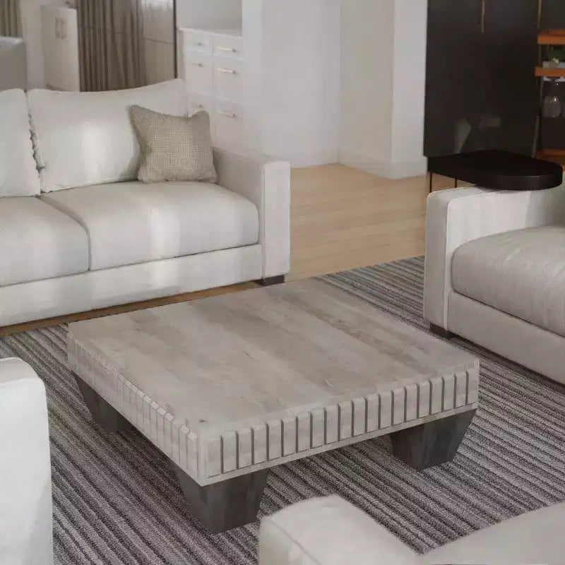 Tavolino da Caffè Royal Hampton Tokyo Inspired da 36 Pollici Quadrato in Legno di Mango - Realizzato a Mano con Elegante Finitura Grigia Sabbiata e Gambe Affusolate