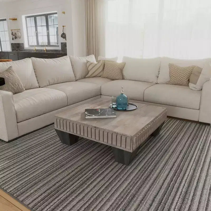 Tavolino da Caffè Royal Hampton Tokyo Inspired da 36 Pollici Quadrato in Legno di Mango - Realizzato a Mano con Elegante Finitura Grigia Sabbiata e Gambe Affusolate