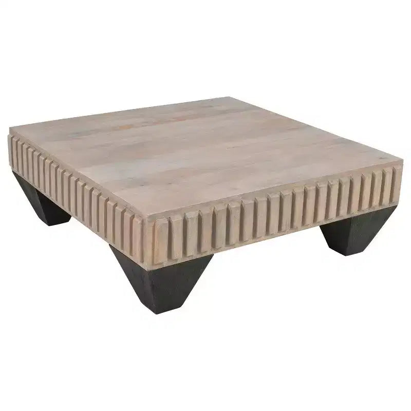 Tavolino da Caffè Royal Hampton Tokyo Inspired da 36 Pollici Quadrato in Legno di Mango - Realizzato a Mano con Elegante Finitura Grigia Sabbiata e Gambe Affusolate