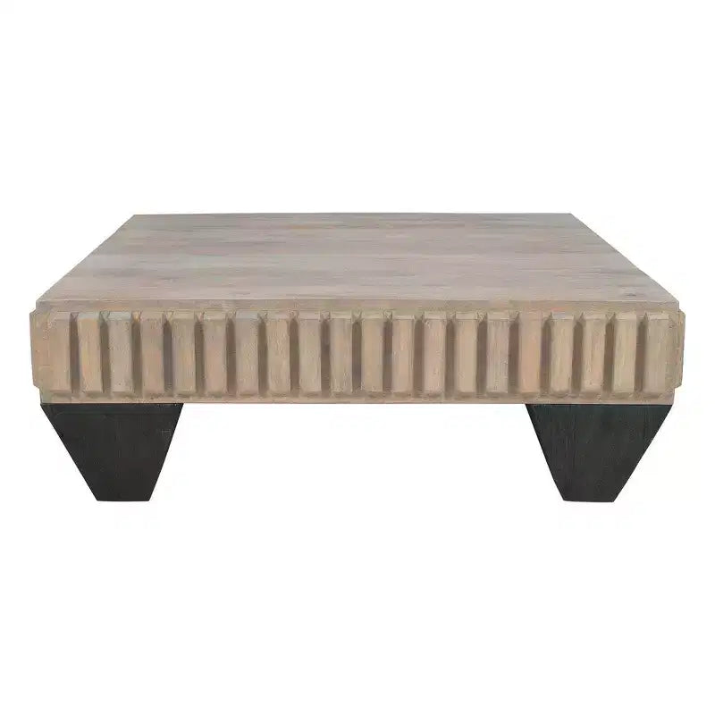 Tavolino da Caffè Royal Hampton Tokyo Inspired da 36 Pollici Quadrato in Legno di Mango - Realizzato a Mano con Elegante Finitura Grigia Sabbiata e Gambe Affusolate