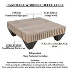 Tavolino da Caffè Royal Hampton Tokyo Inspired da 36 Pollici Quadrato in Legno di Mango - Realizzato a Mano con Elegante Finitura Grigia Sabbiata e Gambe Affusolate