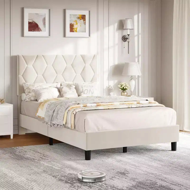 Upholstered Platform Bed Frame with Adjustable Headboard  Heavy-Duty, Noise-Free, No Box Spring Needed