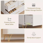 Comò Largo 120 cm per Camera da Letto con 5 Spaziosi Cassetti e Luci a LED, Cassettiera con Stazione di Ricarica Integrata, Mobile Autoportante