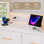 Comò Largo 120 cm per Camera da Letto con 5 Spaziosi Cassetti e Luci a LED, Cassettiera con Stazione di Ricarica Integrata, Mobile Autoportante