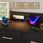 Comò Largo 120 cm per Camera da Letto con 5 Spaziosi Cassetti e Luci a LED, Cassettiera con Stazione di Ricarica Integrata, Mobile Autoportante