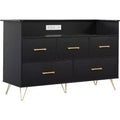 47 Inch Wide Dresser for Bedroom with 5 Spacious Drawers and LED Lights, Chest of Drawers with Built-in Charging Station, Freestanding Cabinet