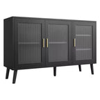 Black Cabinet for Kitchen, Dinning Room, , Living RoomSideboard Cabinet with 3 Fluted Glass Doors,
