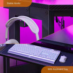 Piccola scrivania angolare per computer con presa di corrente, luce LED, supporto per monitor e vassoio per tastiera