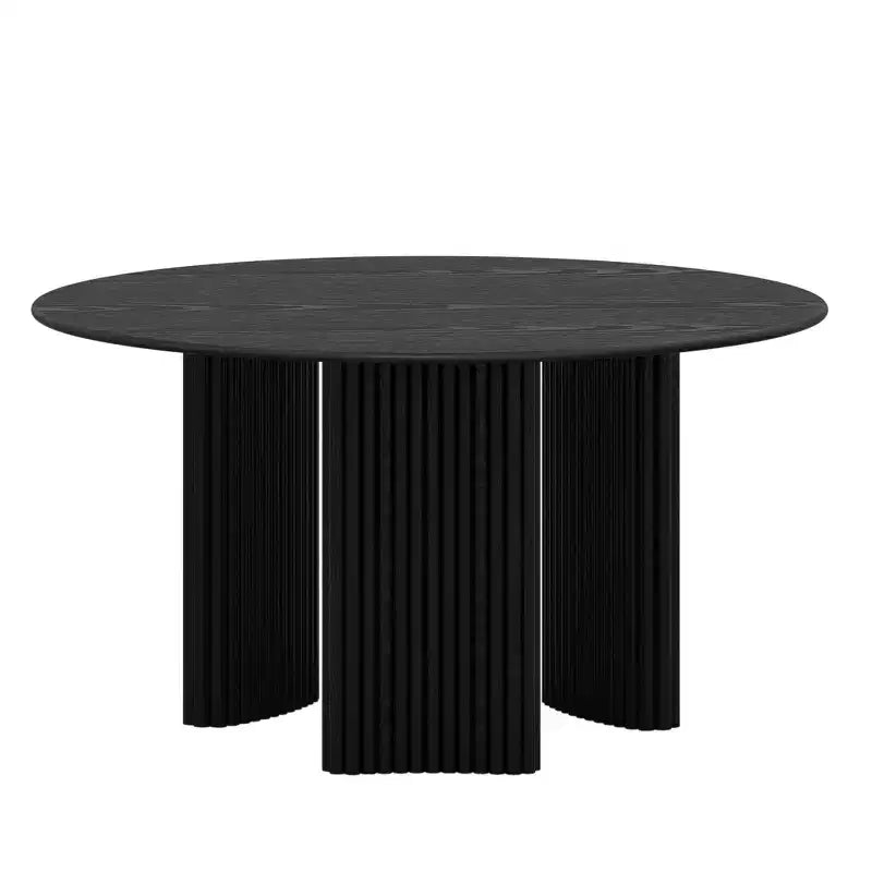 Tavolo da pranzo rotondo moderno da 52", Gambe a colonna a strisce, Legno massello, Antigraffio, Nero