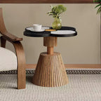 Tavolino d'appoggio con Trifoglio a Quattro Foglie, Top in Resina effetto Pietra, Base a Doghe in Legno, Nero e Grigio
