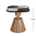Tavolino d'appoggio con Trifoglio a Quattro Foglie, Top in Resina effetto Pietra, Base a Doghe in Legno, Nero e Grigio