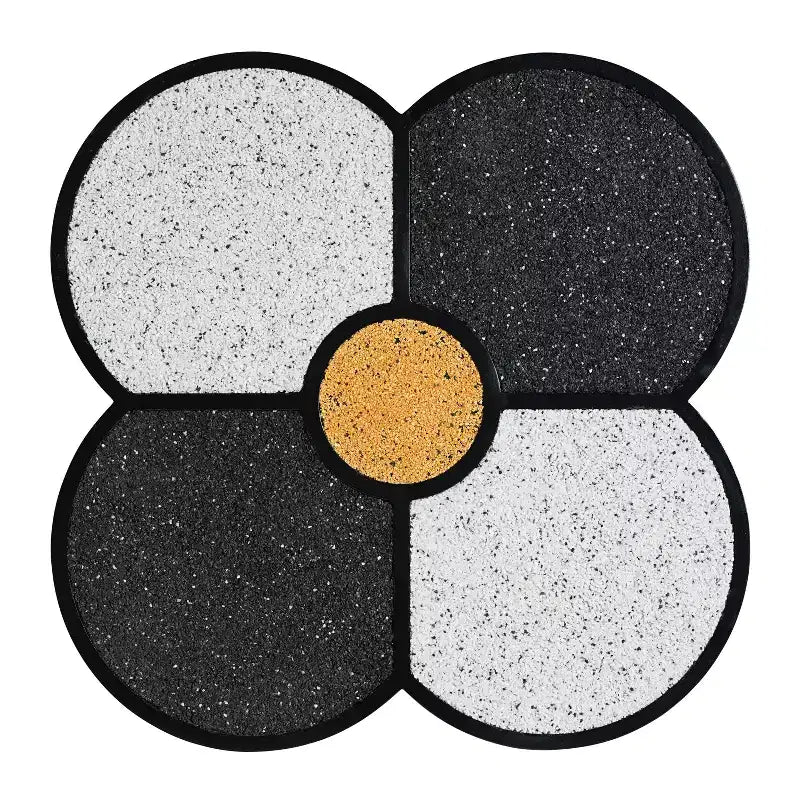 Tavolino d'appoggio con Trifoglio a Quattro Foglie, Top in Resina effetto Pietra, Base a Doghe in Legno, Nero e Grigio