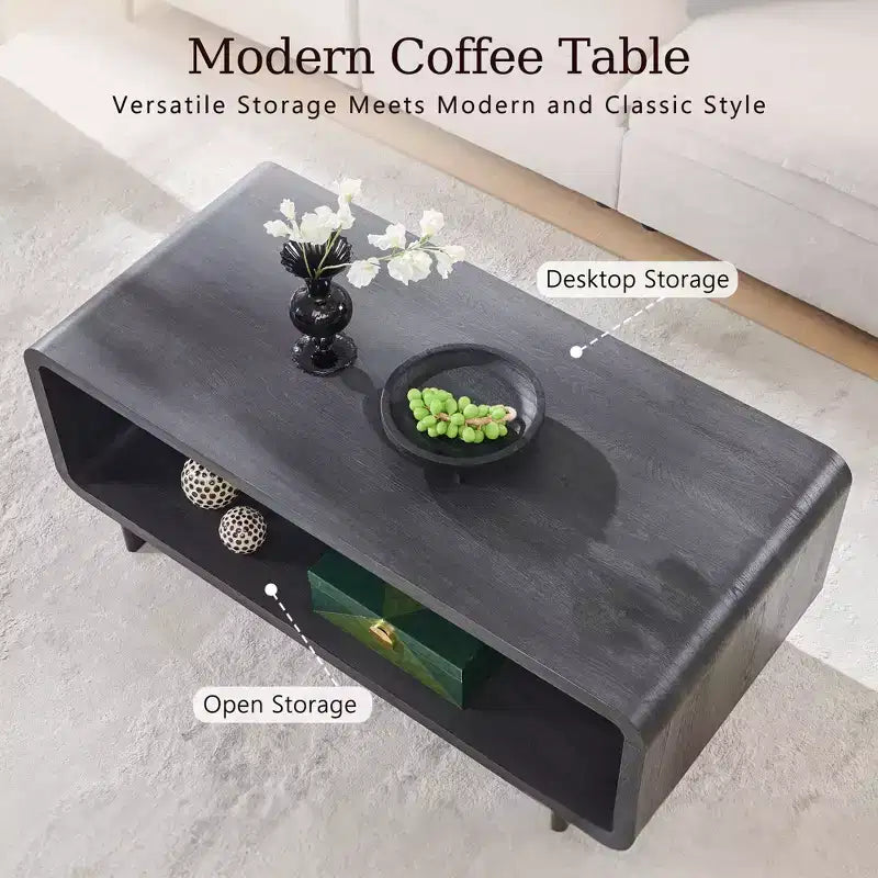 Tavolino da caffè da 48 pollici, tavolino da caffè moderno con 2 ripiani, tavolo rettangolare in legno spesso per soggiorno
