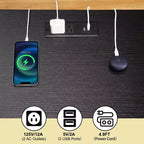 Comodino con Porte USB e Prese, Ante in Rattan e Ripiano Aperto, Camera da Letto Soggiorno Ufficio,