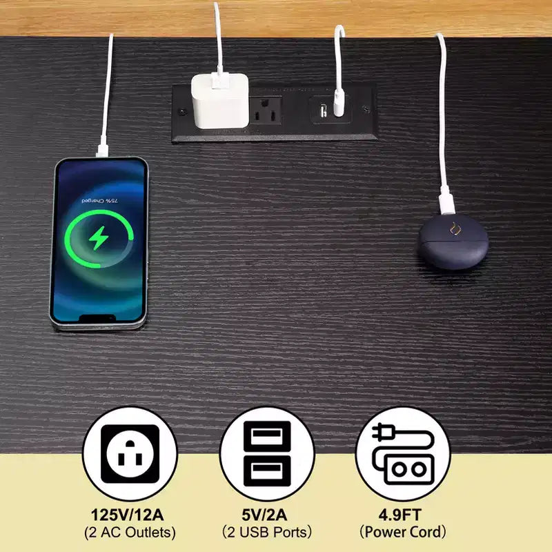 Comodino con Porte USB e Prese, Ante in Rattan e Ripiano Aperto, Camera da Letto Soggiorno Ufficio,