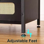 Comodino con Porte USB e Prese, Ante in Rattan e Ripiano Aperto, Camera da Letto Soggiorno Ufficio,