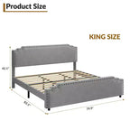 Struttura letto king-size con testiera trapuntata, doghe in legno robuste, nessun materasso a molle richiesto