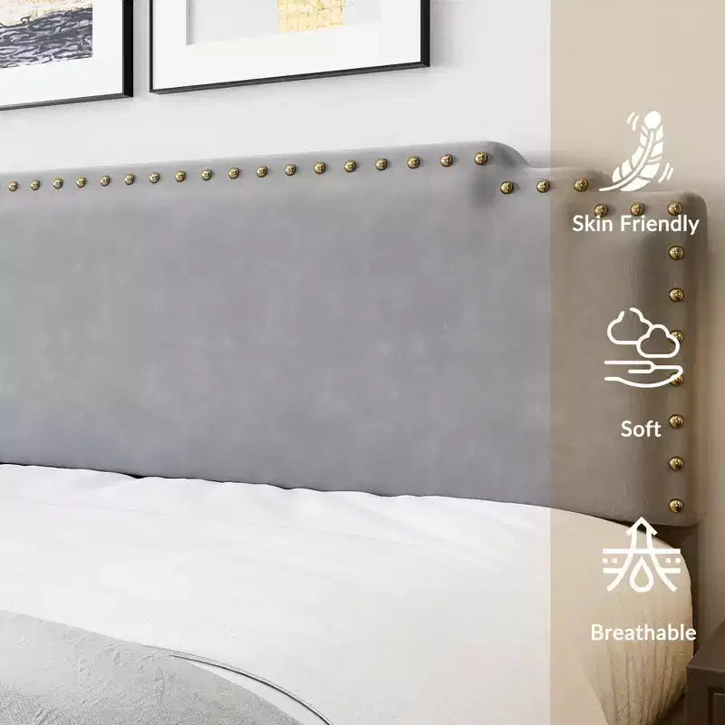 Struttura letto king-size con testiera trapuntata, doghe in legno robuste, nessun materasso a molle richiesto