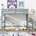 Twin Loft Bed with Stairs, Space-Saving Kids Bed Frame, Ladder Platform, Guardrail, No Box Spring Needed
