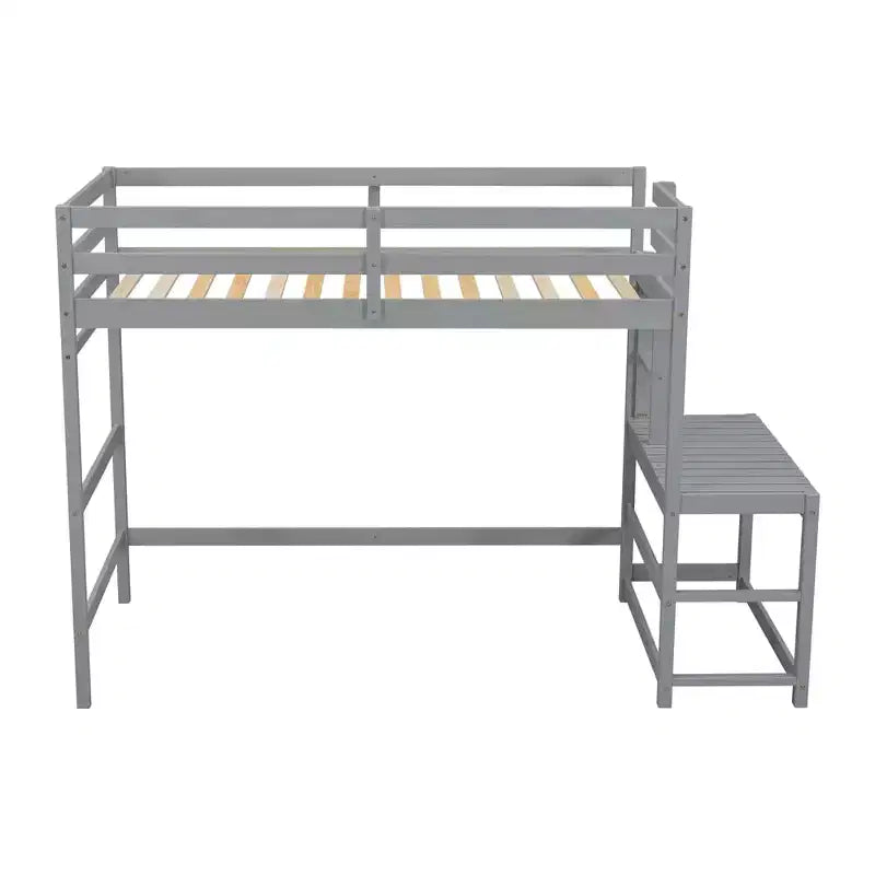 Letto a soppalco singolo con scale, struttura salvaspazio per bambini, piattaforma con scaletta, ringhiera, non necessita di rete a molle