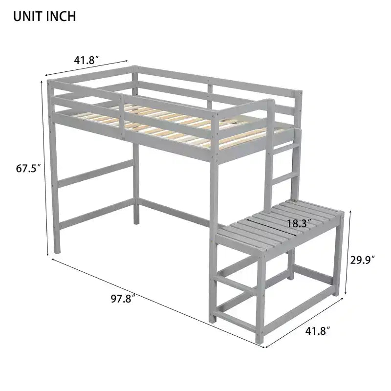 Letto a soppalco singolo con scale, struttura salvaspazio per bambini, piattaforma con scaletta, ringhiera, non necessita di rete a molle