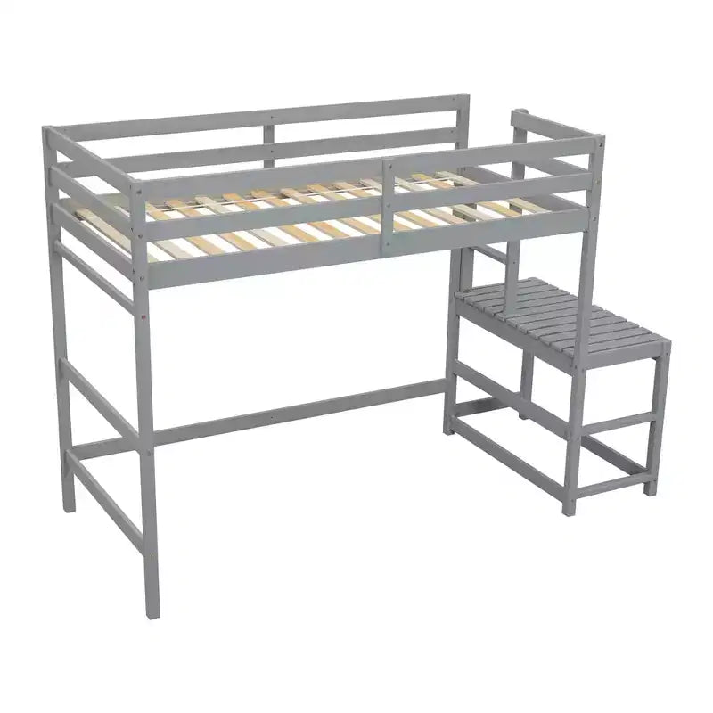 Letto a soppalco singolo con scale, struttura salvaspazio per bambini, piattaforma con scaletta, ringhiera, non necessita di rete a molle