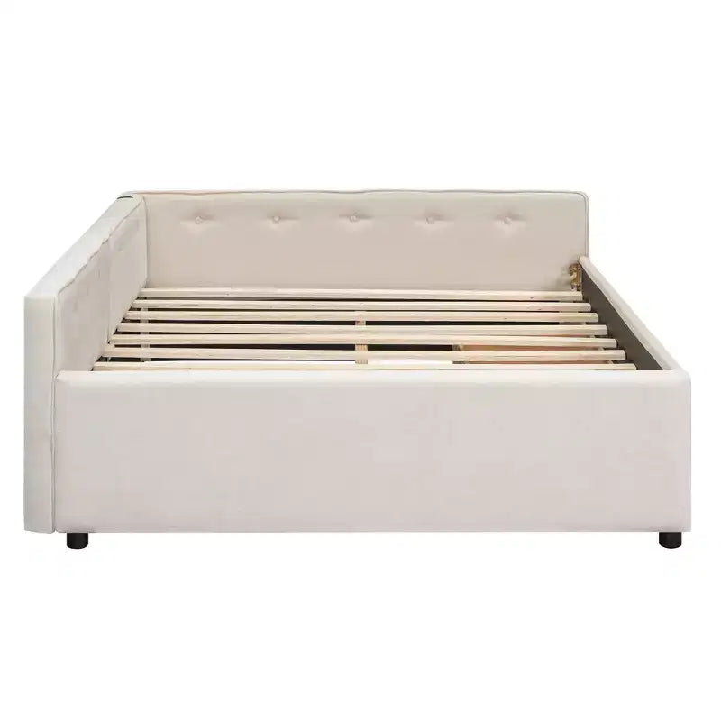 Divano letto imbottito con cassetti portaoggetti, telaio letto a divano angolare a L con ricarica USB per adolescenti e adulti, beige