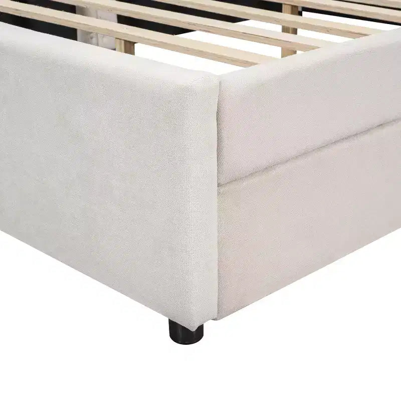 Divano letto imbottito con cassetti portaoggetti, telaio letto a divano angolare a L con ricarica USB per adolescenti e adulti, beige