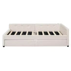 Divano letto imbottito con cassetti portaoggetti, telaio letto a divano angolare a L con ricarica USB per adolescenti e adulti, beige